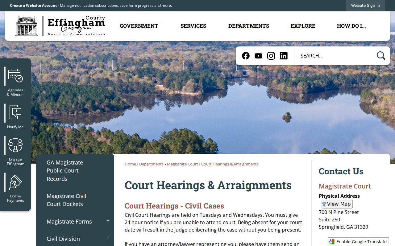 Effingham court hearing contact guidance