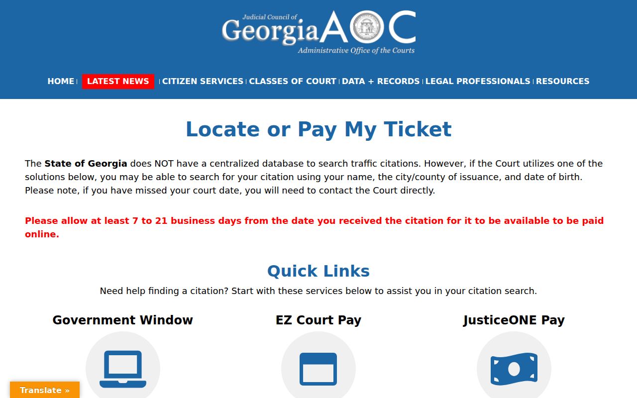 Georgia Courts traffic ticket routing guidance