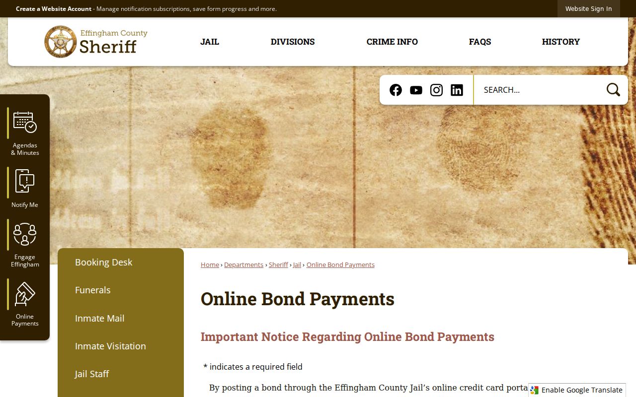 Effingham County warrant records bond payment warning