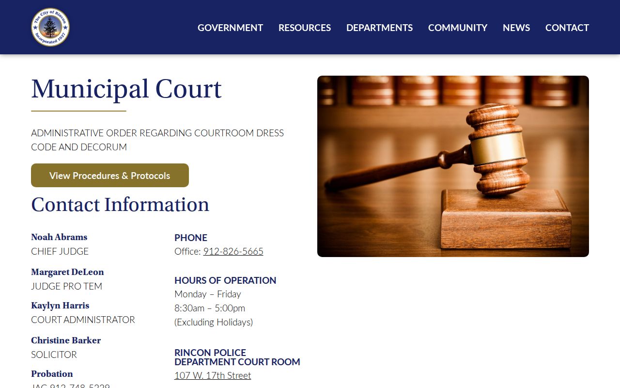 Rincon warrant records court sessions and payment instructions