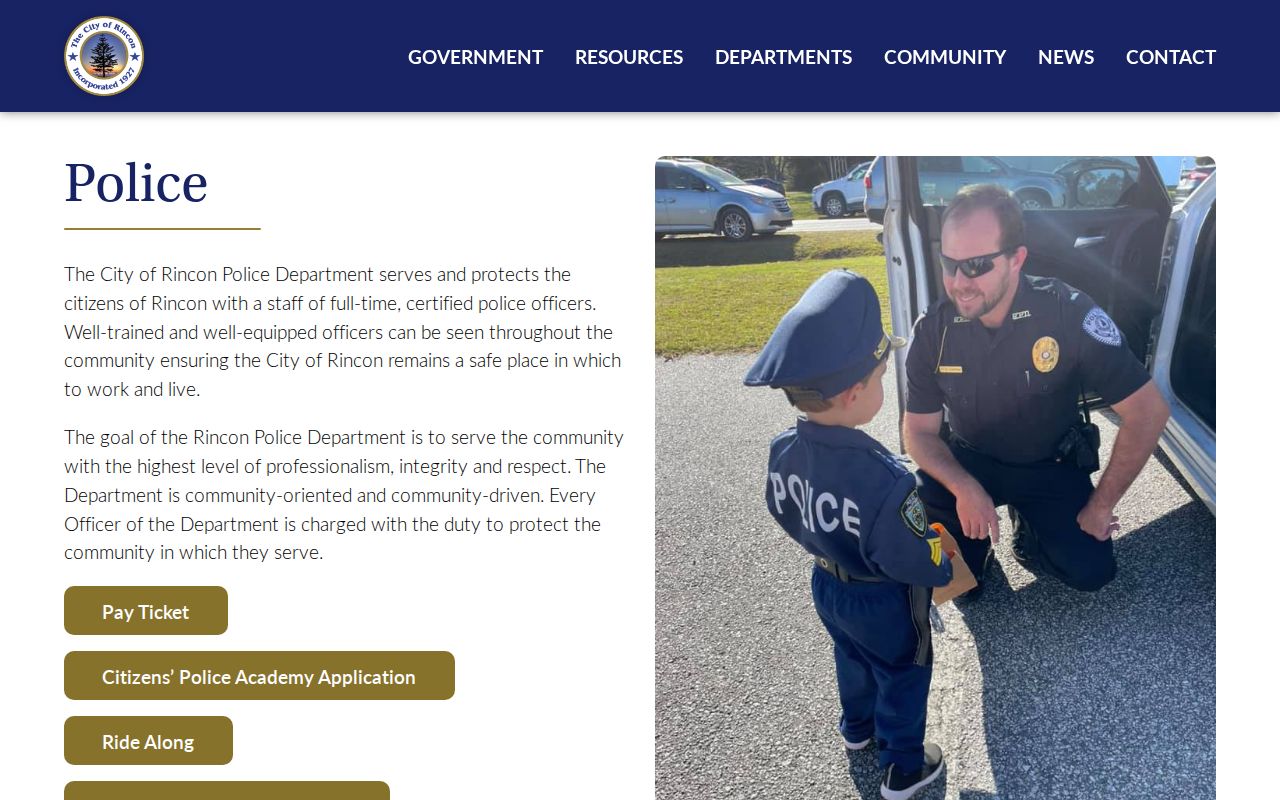 Rincon warrant records police contact page without a public roster