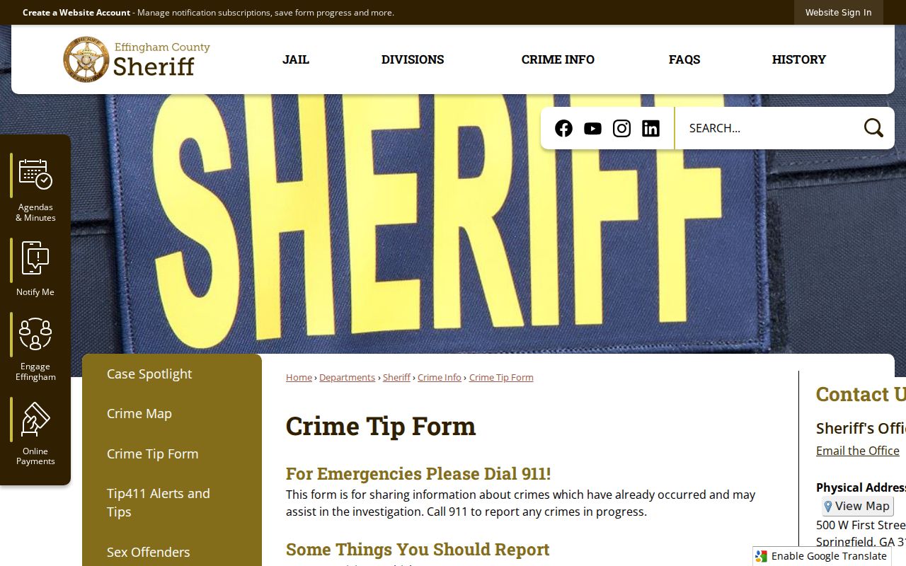 Effingham County Sheriff official crime tip form