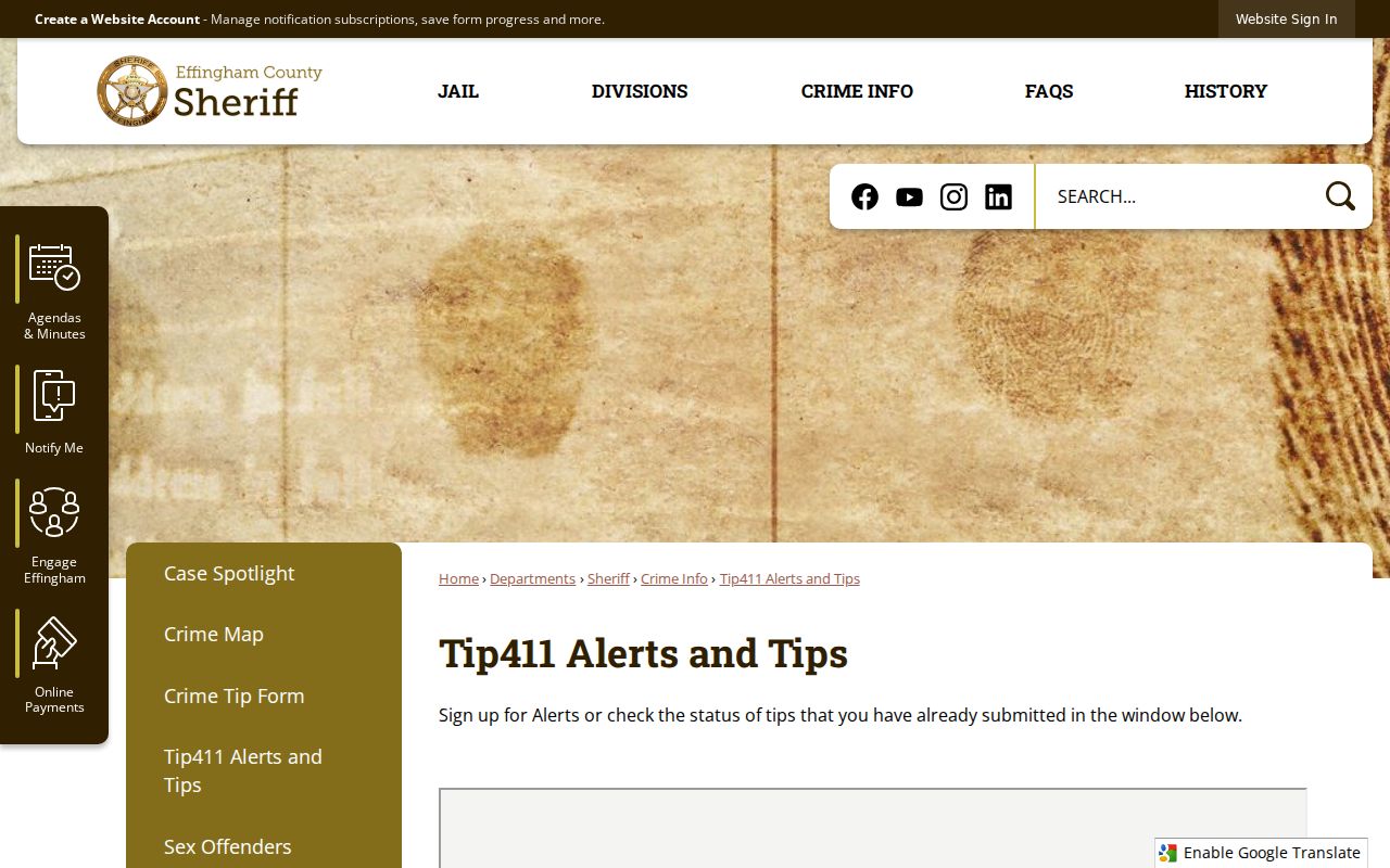 Effingham County Sheriff Tip411 alert and tip service